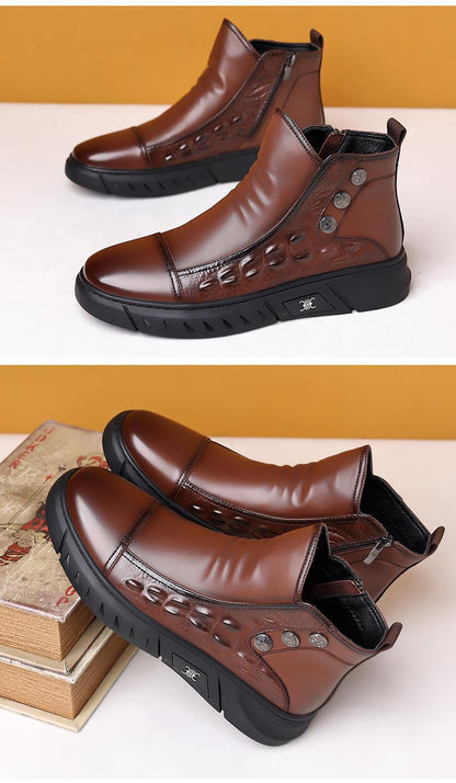 New Men's Genuine Cowhide Thickened Warm Casual Boots