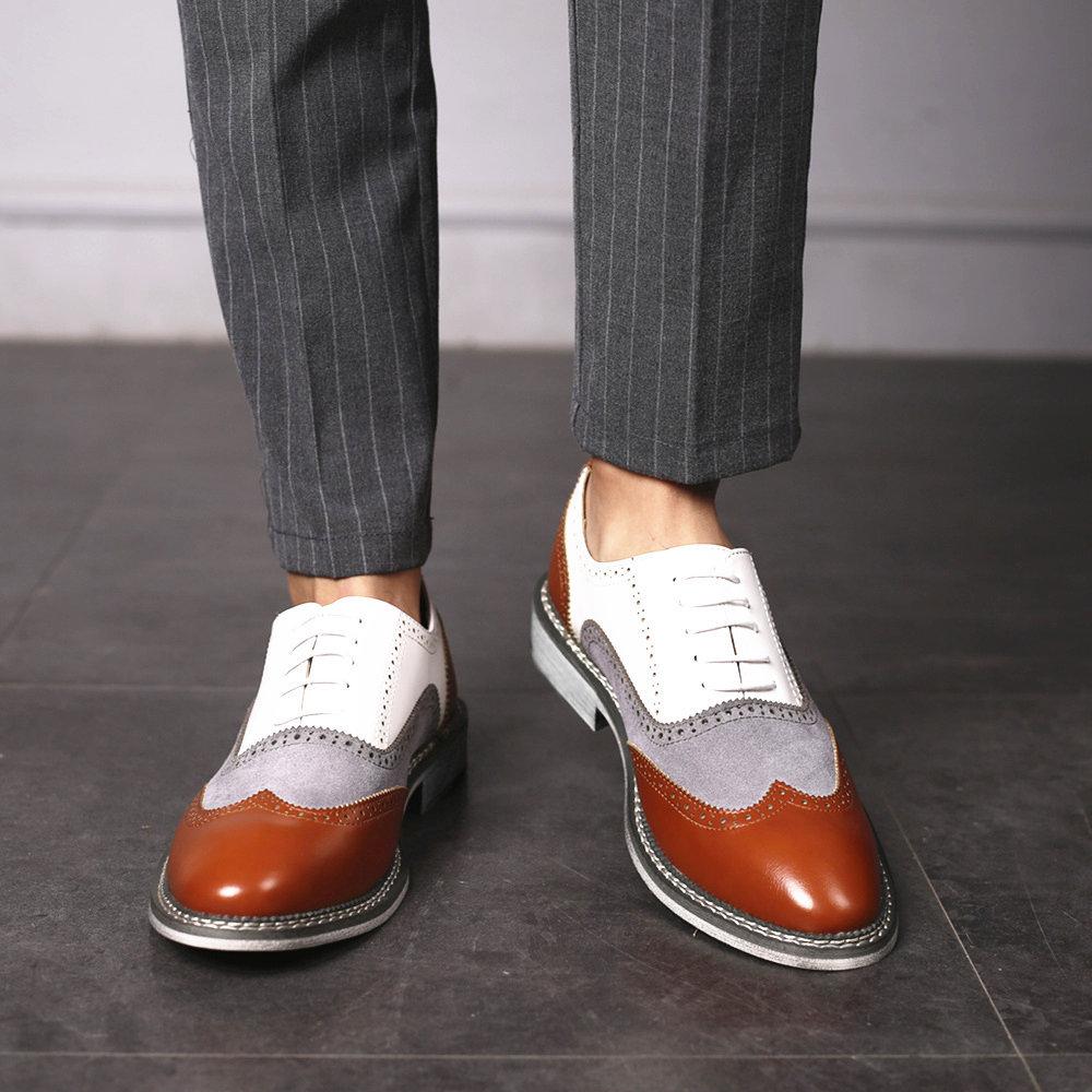 Men's Brogue Color Matching Business Casual Leather Shoes