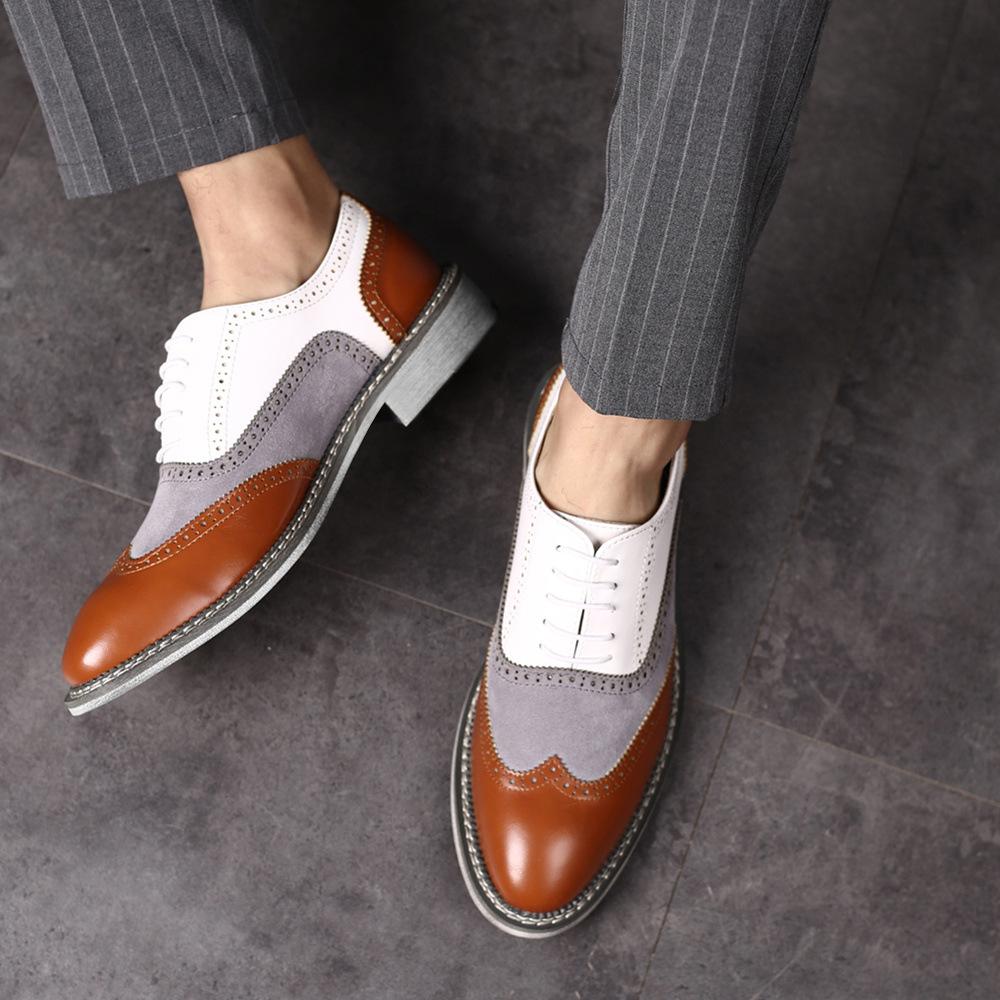 Men's Brogue Color Matching Business Casual Leather Shoes