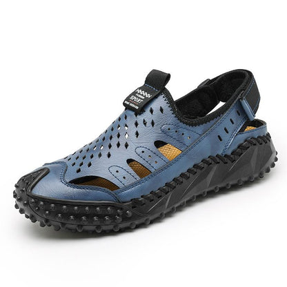 Men's Hollow Breathable Outdoor Beach Wear-resistant Leather Sandals