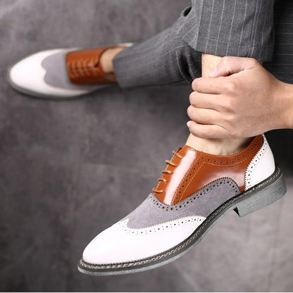 Men's Brogue Color Matching Business Casual Leather Shoes