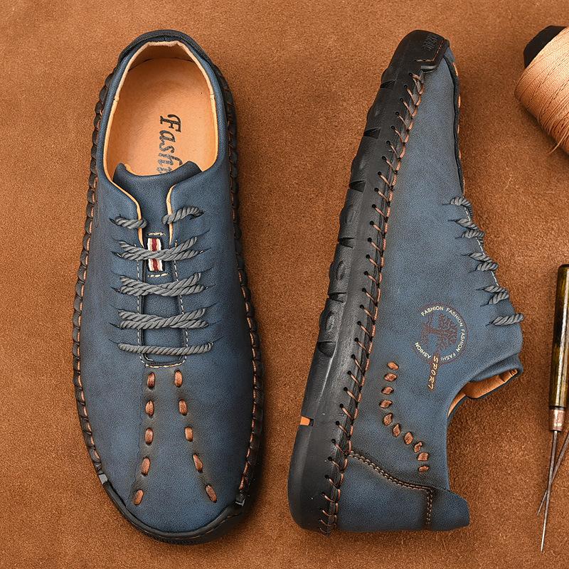 Hand-stitched lace-up leather shoes