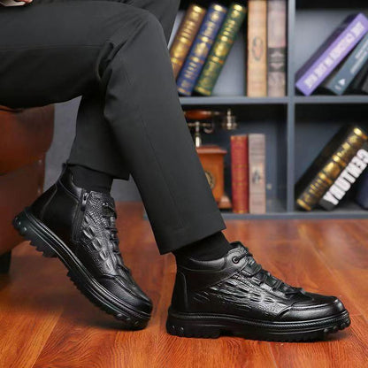 Men's Winter Wool Warm High-top Genuine Leather Shoes