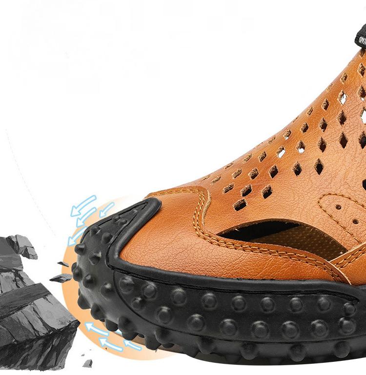 Men's Hollow Breathable Outdoor Beach Wear-resistant Leather Sandals