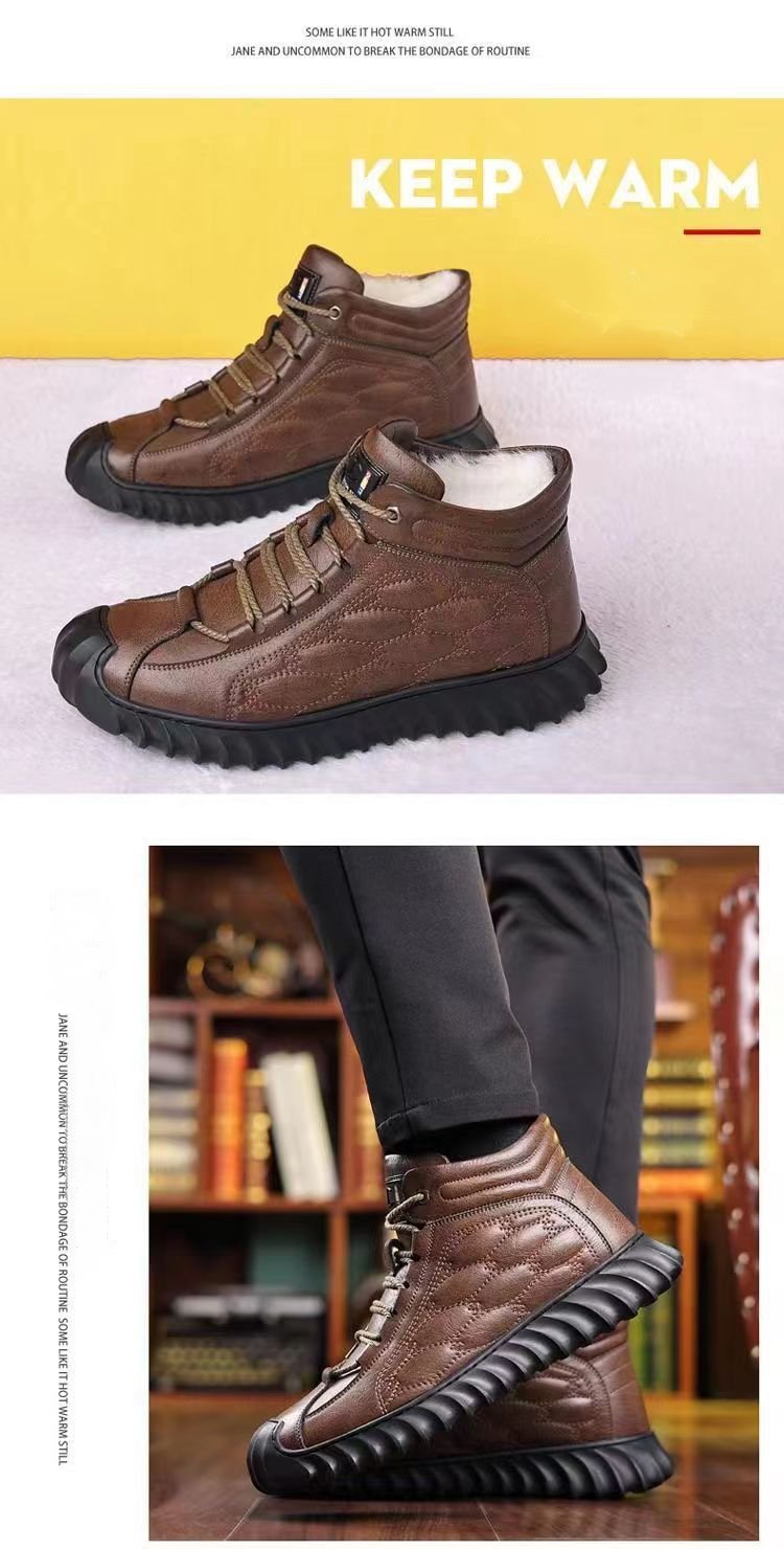 Winter Men's Thickened Wool Genuine Leather Warm Casual Shoes