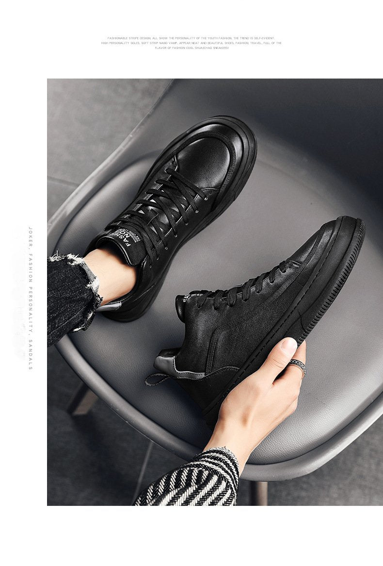 Men's Thick-soled Genuine Leather Mid-top Casual Shoes