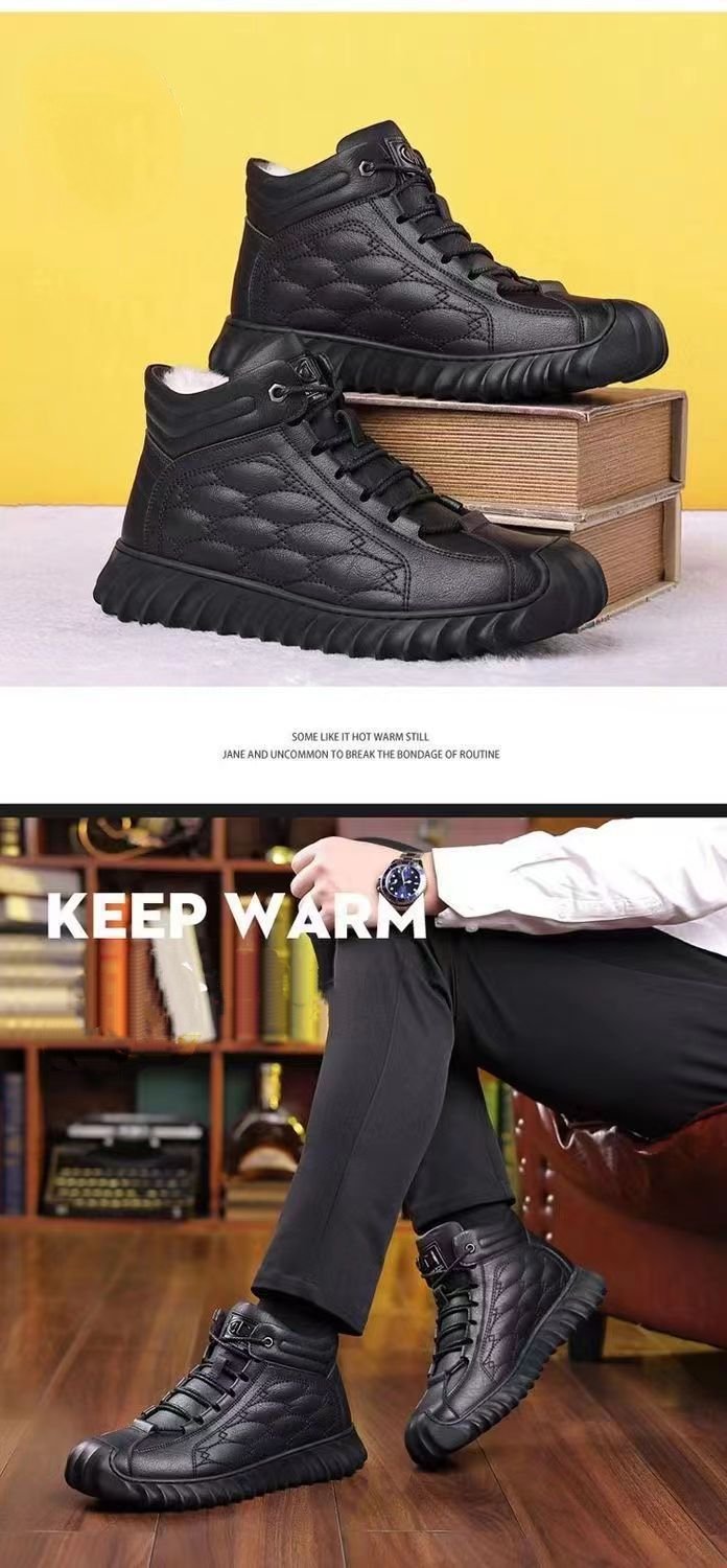 Winter Men's Thickened Wool Genuine Leather Warm Casual Shoes