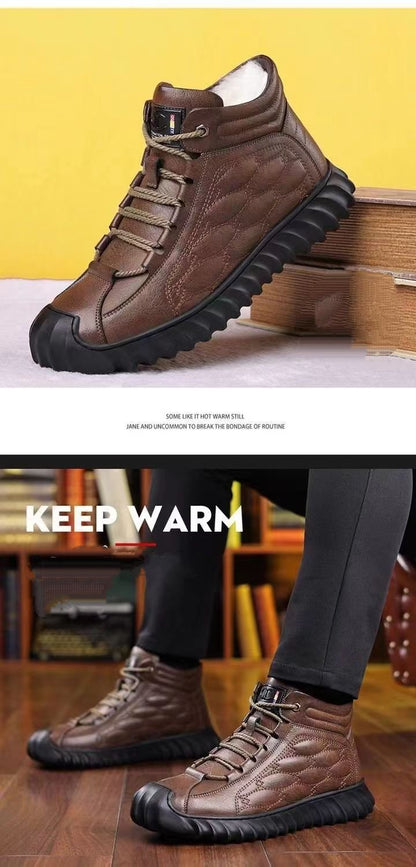 Winter Men's Thickened Wool Genuine Leather Warm Casual Shoes