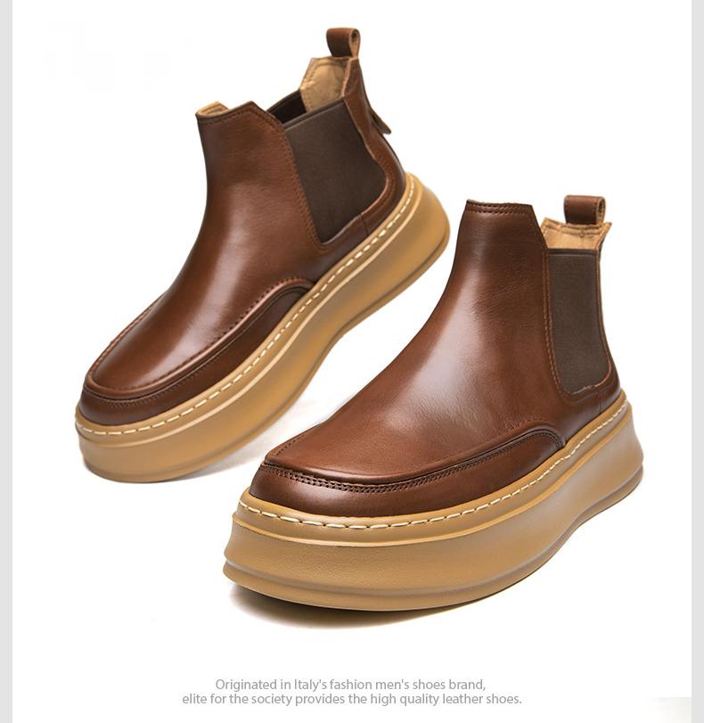 ✅High -quality Dedication✅New Men's Genuine Top Layer Cowhide Thick Sole Chelsea Boots