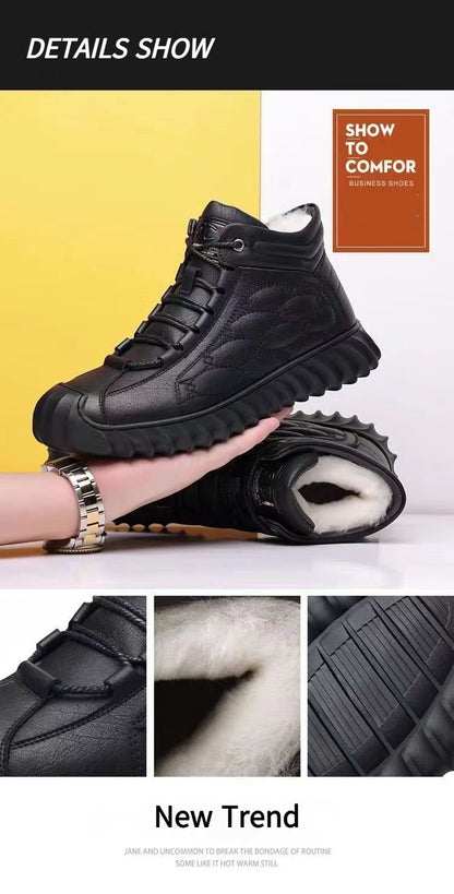 Winter Men's Thickened Wool Genuine Leather Warm Casual Shoes