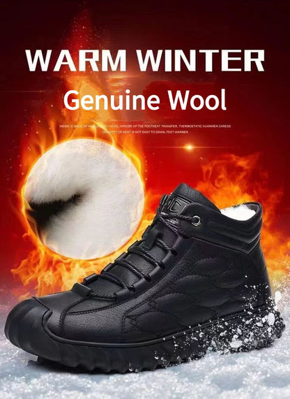 Winter Men's Thickened Wool Genuine Leather Warm Casual Shoes