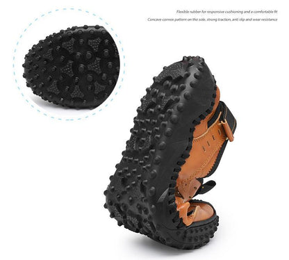 Men's Hollow Breathable Outdoor Beach Wear-resistant Leather Sandals