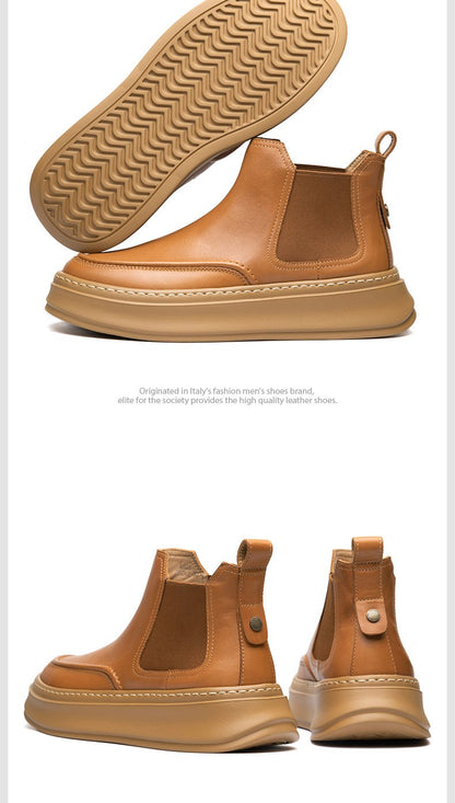 ✅High -quality Dedication✅New Men's Genuine Top Layer Cowhide Thick Sole Chelsea Boots